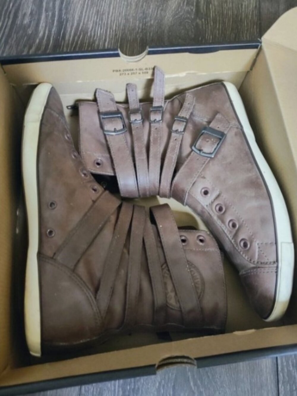 Super Rare HTF Converse Brown Leather High Top Buckles 8 Collectable MOTO STYLE